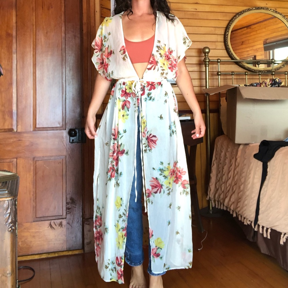 Zara sheer floral kimono/coverup